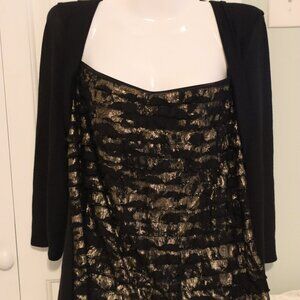 New Directions XLTop w/ Attached Shrug Ruffled Tier Blouse Metallic Gold & Black